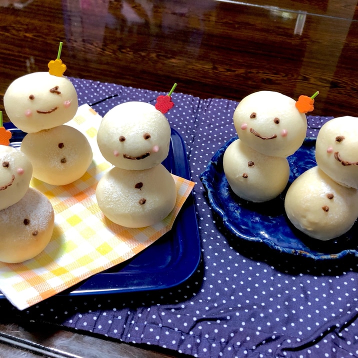 白パンで可愛い❤️雪だるまパン